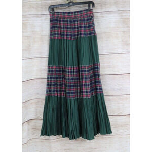 VINTAGE VRG Sport Womens Size Medium Maxi Pull On Plaid Broom Skirt Green Red